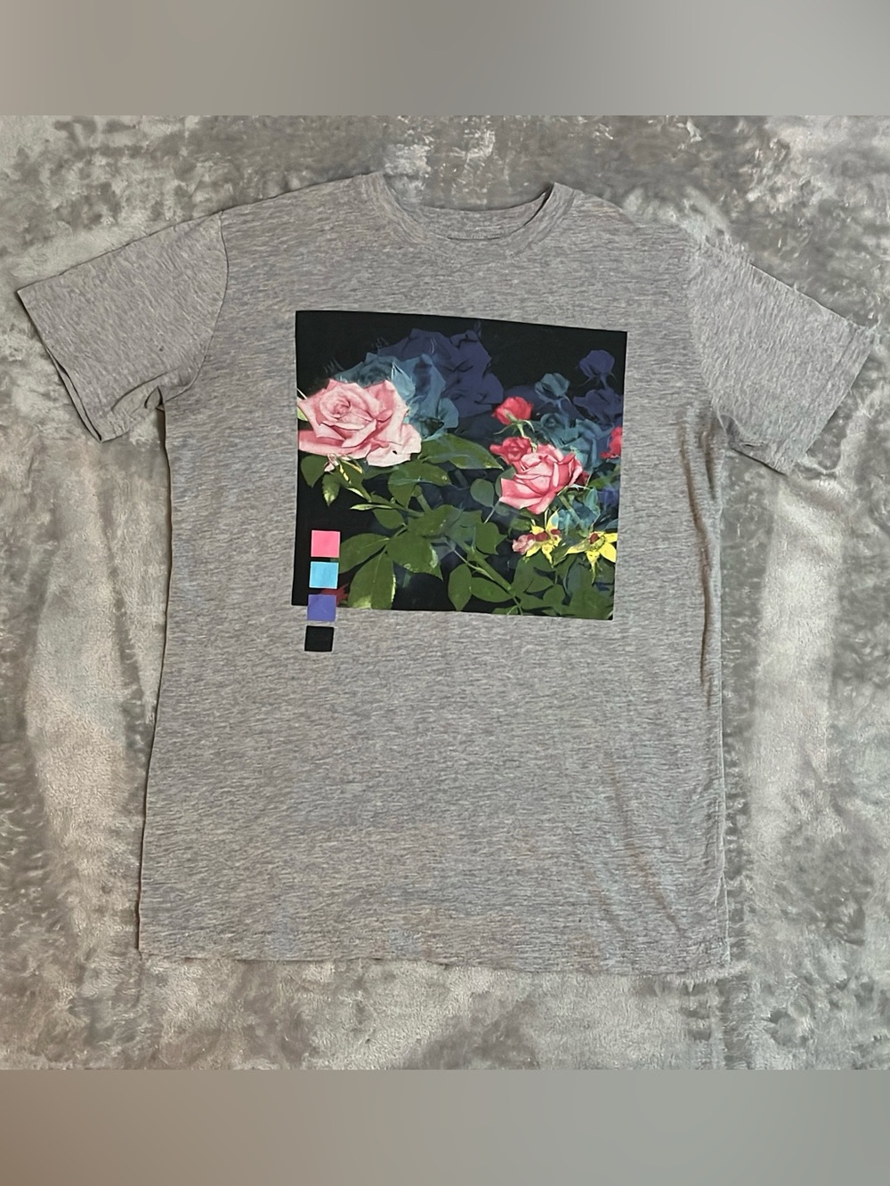 Mighty Fine Womens Floral Rose Graphic Tee Heather Gray T-Shirt Size S